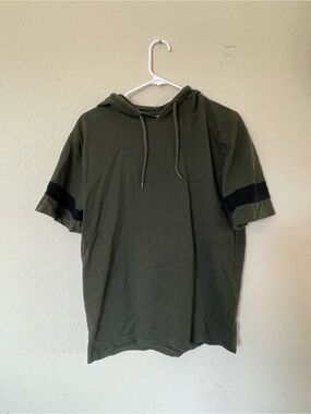 Olive Green Hooded Short Sleeve Shirt